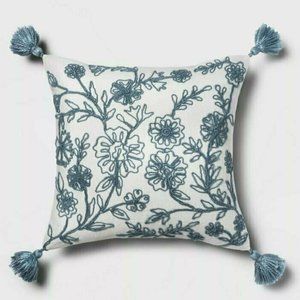 Threshold Blue Embroidered Floral Square Throw Pil